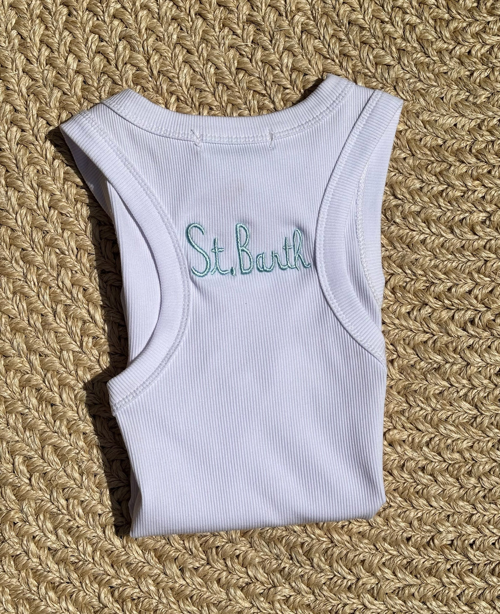 Manon Dames Tanktop Wit Blauw Detail