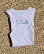 Manon Dames Tanktop Wit Blauw Detail