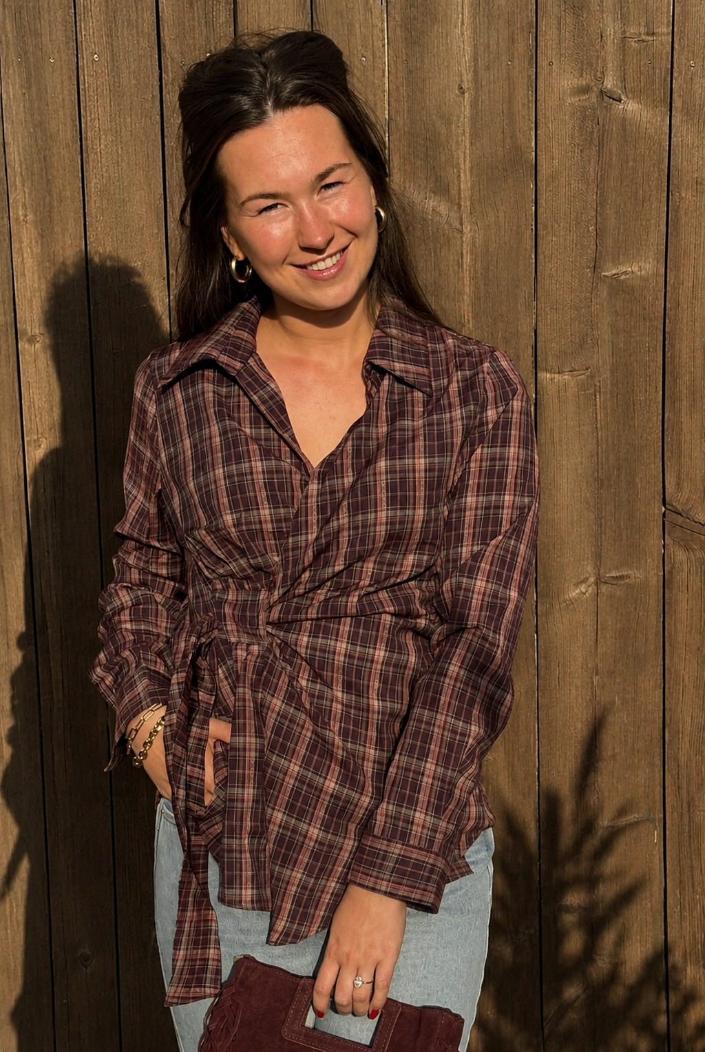 Remember Me Geruite Blouse Rood en Bruin