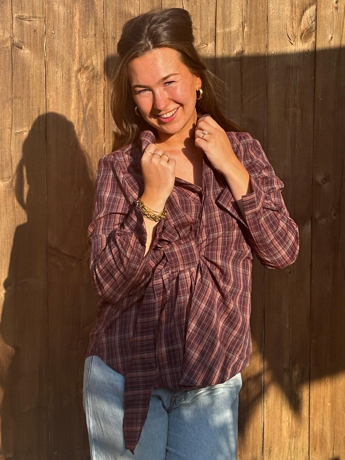 Remember Me Geruite Blouse Rood en Bruin